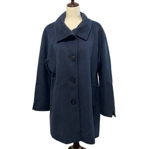 Ellen Tracy Women's Winter Pea Coat Button Front Longline Wool Angora 12 Navy